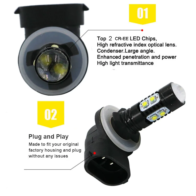 2x Высокая мощность DRL лампы 10SMD 5 Вт H3 T15 881 880 H27 светодиодные Сменные для