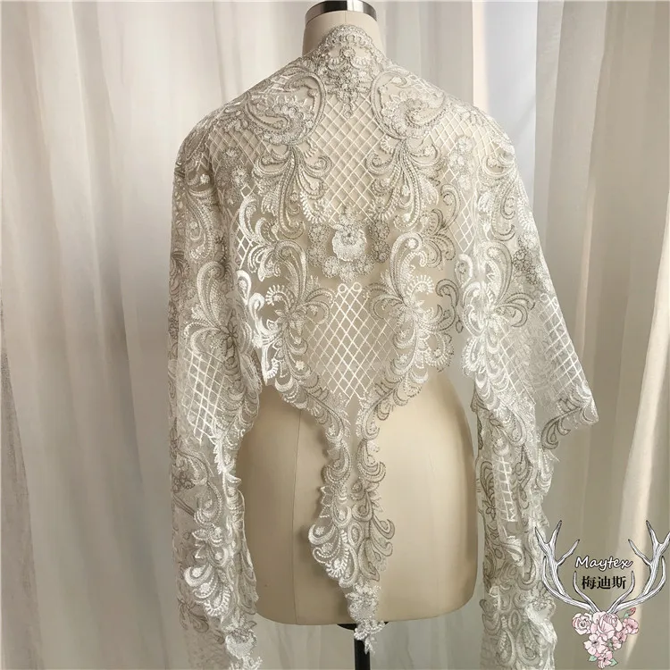 

1yard Super gorgeous off white sequins embroidery lace Eugen yarn Applique for DIY Wedding dress