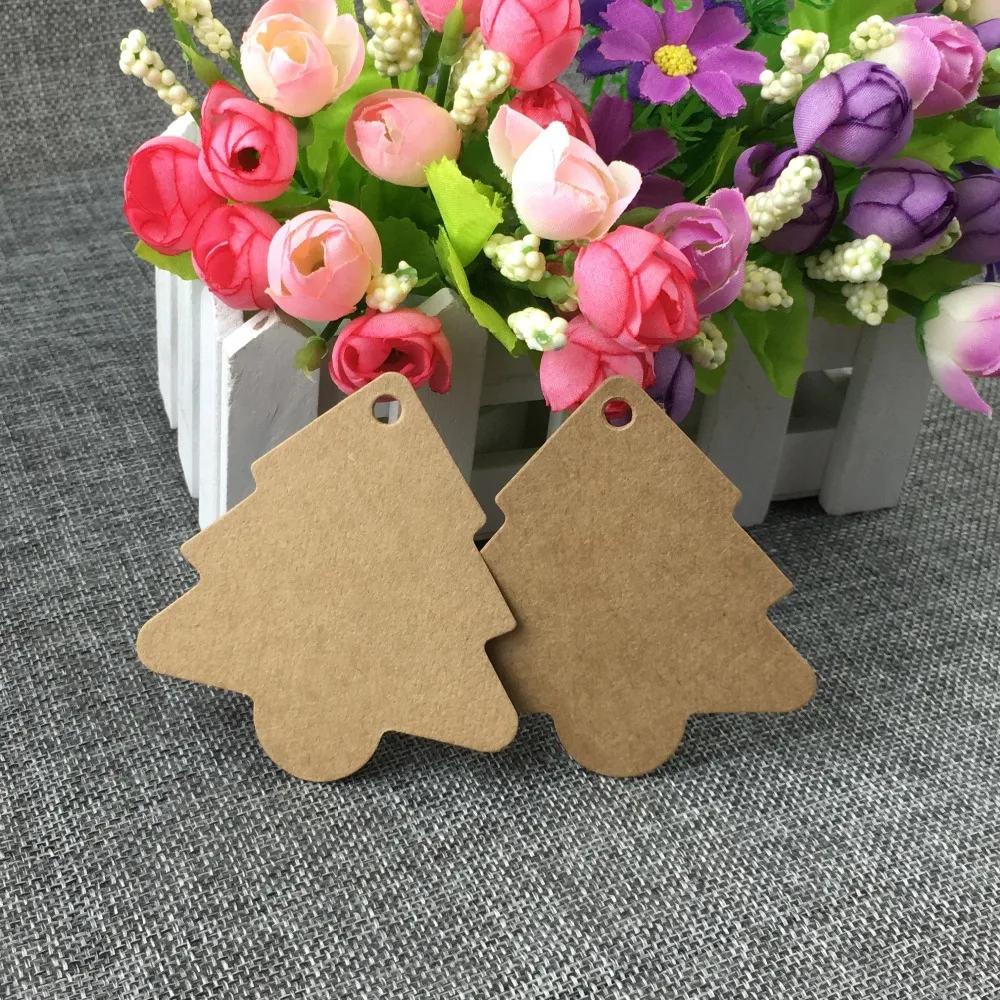 

100Pcs Kraft Paper Hang Tags Handmade Christmas Tree Pattern Brown White For Jewelry/Gift Boxes/Handicraft/Bag Packing Price Tag