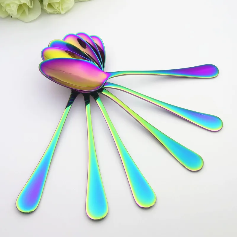 Столовые ложки из нержавеющей стали ложка для супа Радужная красочная