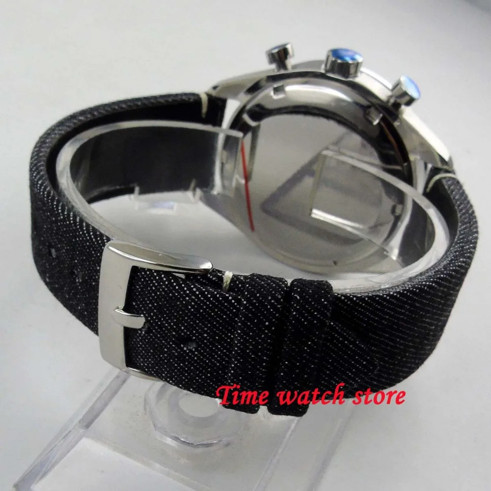 

Luxury 40mm Corgeut Quartz watch men waterproof canvas bracelet 24 hours Chronograph Black dial bezel stop wrist 184