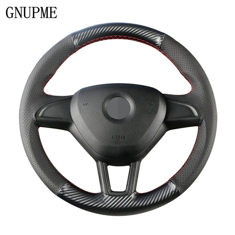

GNUPME Artificial Leather Hand-stitched Black Car Steering Wheel Cover for Skoda Octavia Speedy Moved Kodiaq