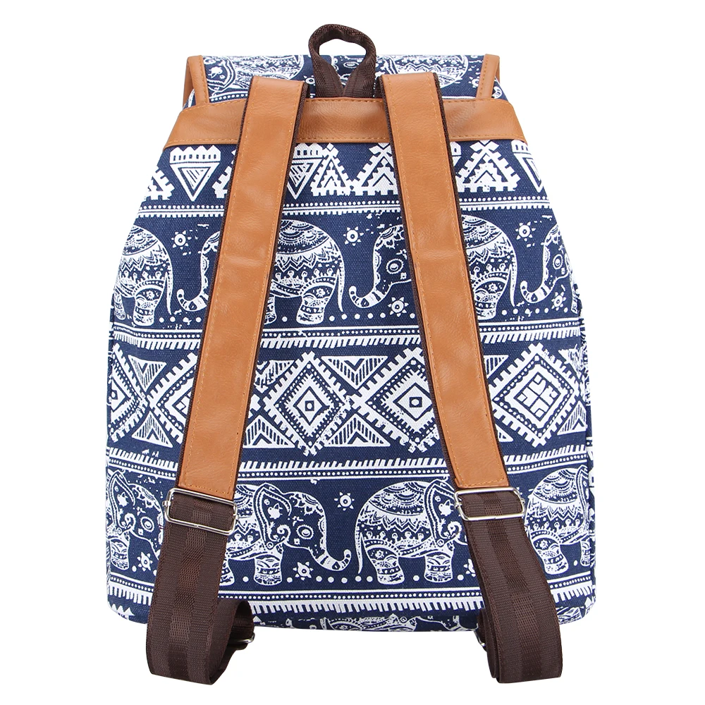 Женский винтажный холщовый рюкзак Sansarya богемный на шнурке с принтом синего слона