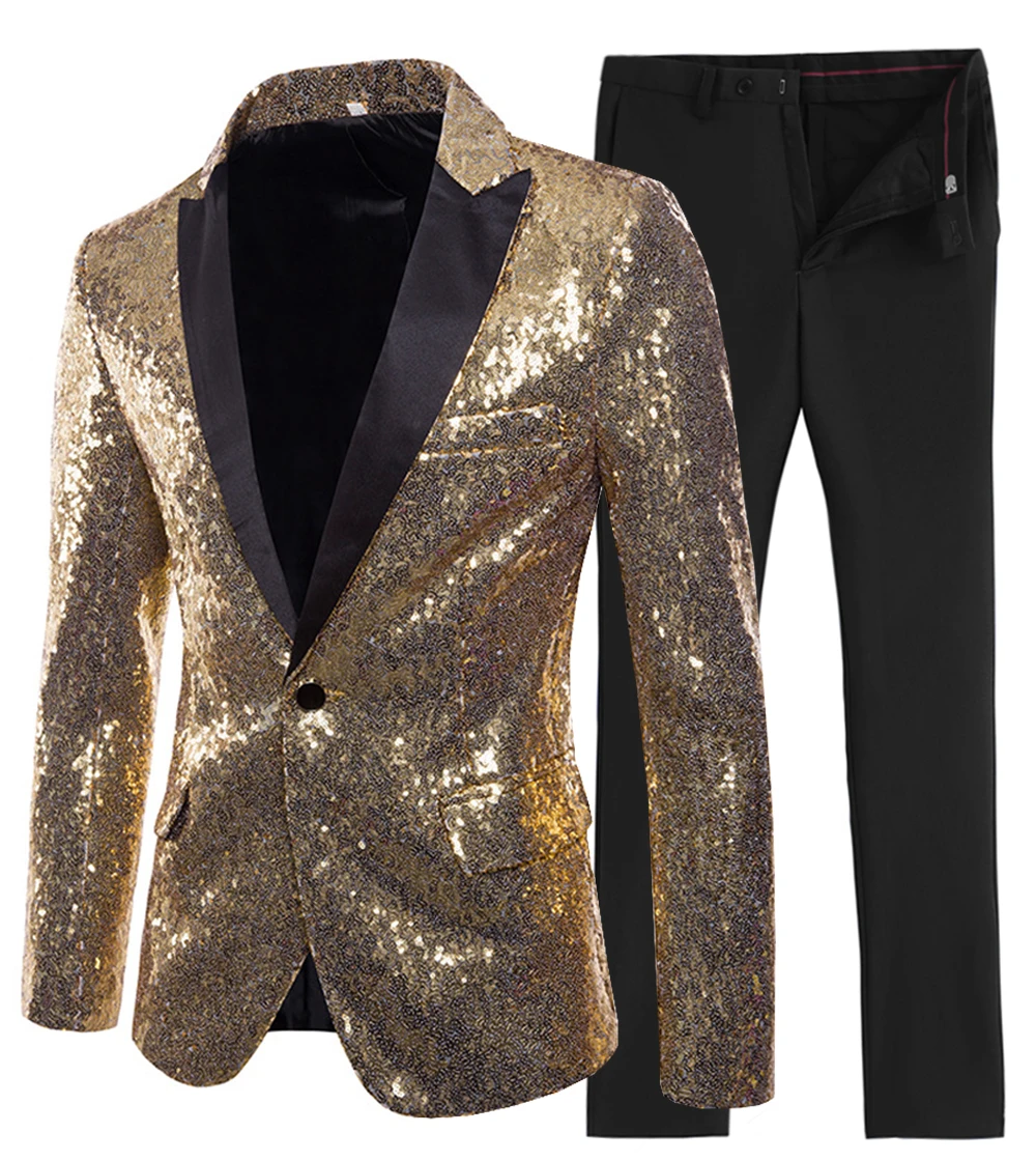 Блестящий мужской костюм из 2 предметов блестящий облегающий смокинг с вырезами