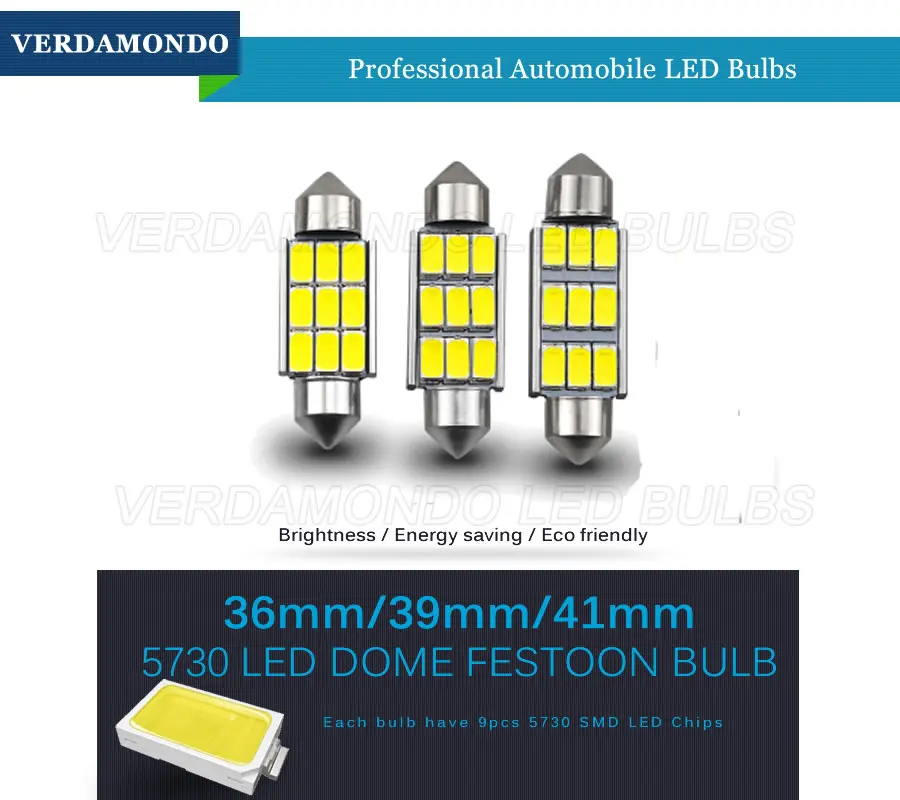 1 шт., 36 мм, 39 мм, 41 мм, C5W светодиодный 5630, 5730, 9 SMD светодиодный, для интерьера, белый, Canbus, авто, для чтения, купол, лампа, светильник, DC 12 В