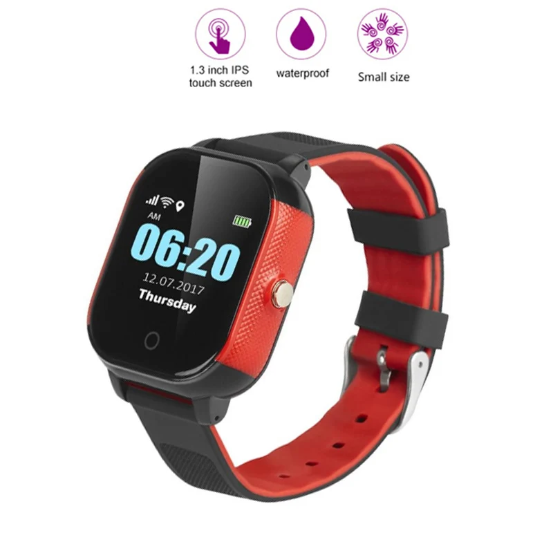 Black Red Новые умные детские часы IP67 водонепроницаемые детские сим-карты сенсорный экран gps wifi SOS трекер детский будильник анти-потеря умные часы - Цвет: Black Red