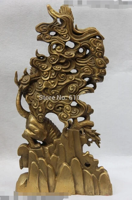 WBY 923+++14 China Royal classic Copper Brass Illustrating Dragon Play Tiger combat statue | Дом и сад