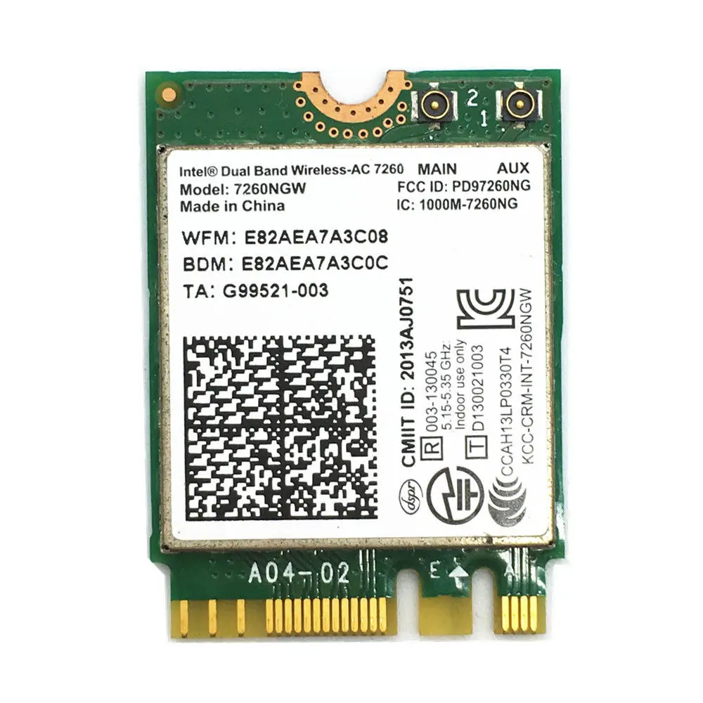Беспроводной адаптер для двух диапазонов 7260NGW AC Intel 7260 NGFF WIFI 802.11ac 867 Мбит/с Wi Fi Bluetooth