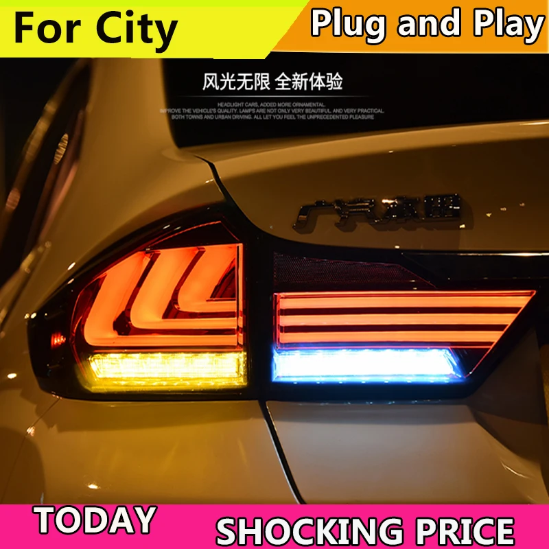 

Чехол для стайлинга автомобиля HONDA City, задний фонарь s 2015-2017, светодиодный задний фсветильник рь DRL + стоп + Реверсивный + сигнальный фонарь, ак...