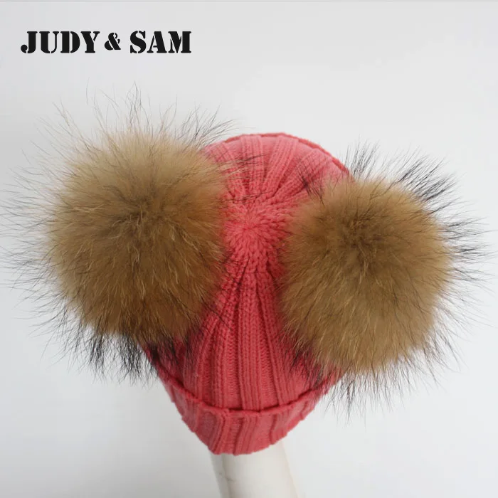 Женская зимняя шапка с двойным помпоном Вязаная Шерстяная Шапка gorros из