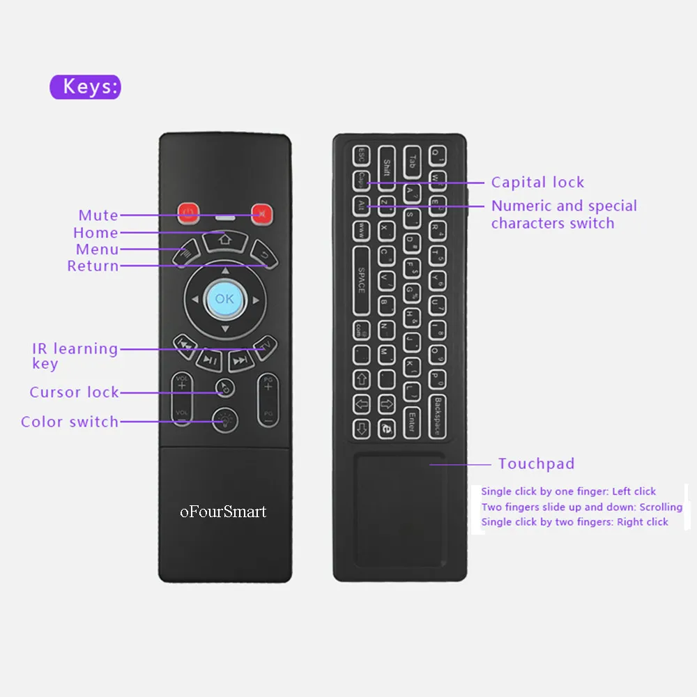Fly Air mouse T6-L 2,4 ГГц Беспроводная мини клавиатура Blacklight и тачпад для Android tv Box V 88 ноутбук IP tv T6-L дистанционное управление