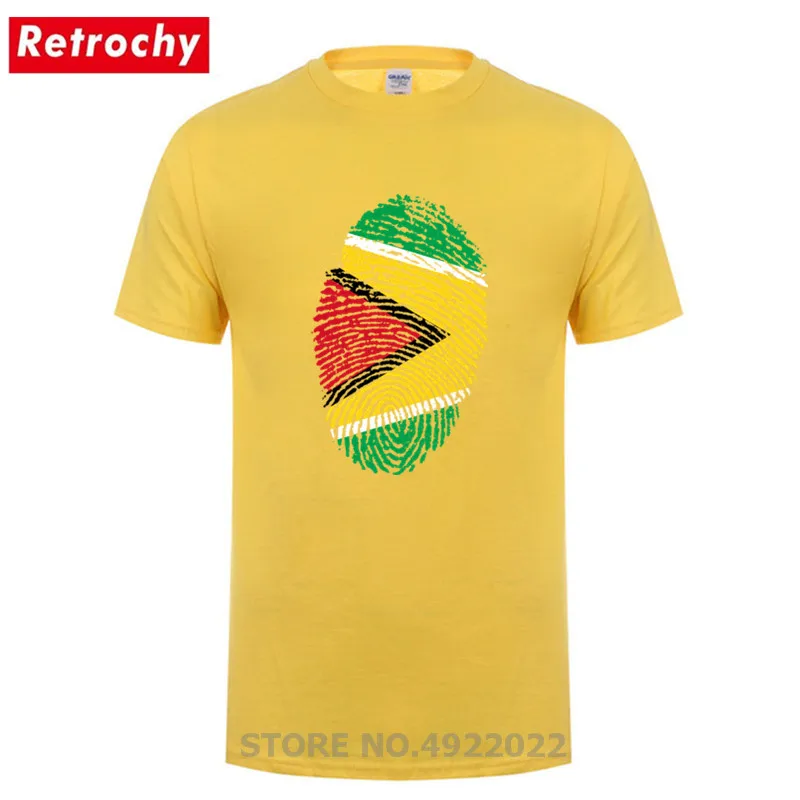 Retrochy Guyana Flag Fingerprint T-shirt Thumbprint T Shirt men Summer 100% Cotton Short Sleeves Tshirt Hipster Tops Tees | Мужская