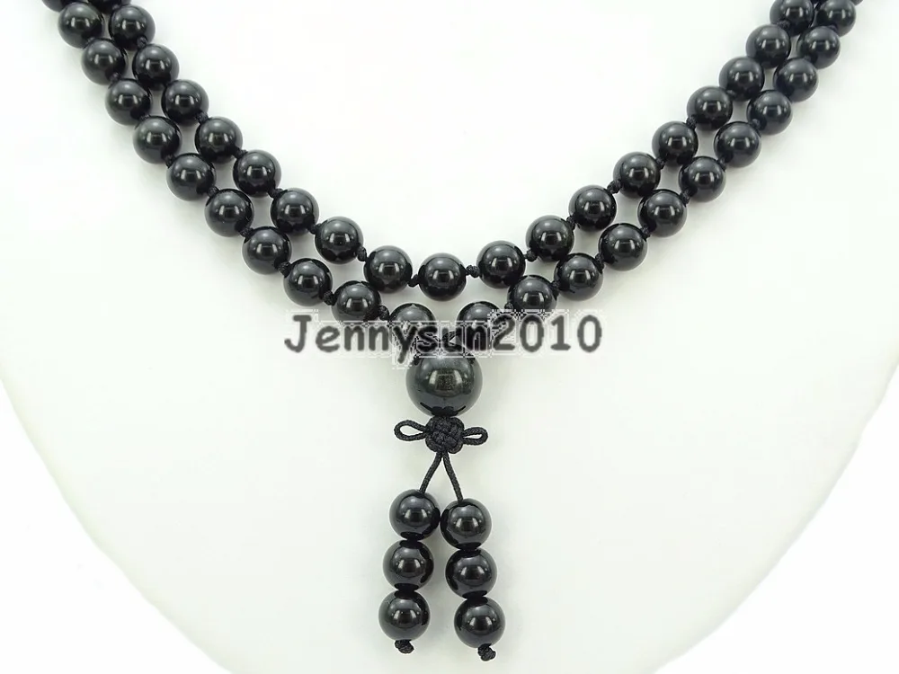 

Натуральные 8 мм черные обсидиановые драгоценные камни камень буддийские 108 бусины молитвенный мала узел браслет ожерелье 5 нитей/упаковка