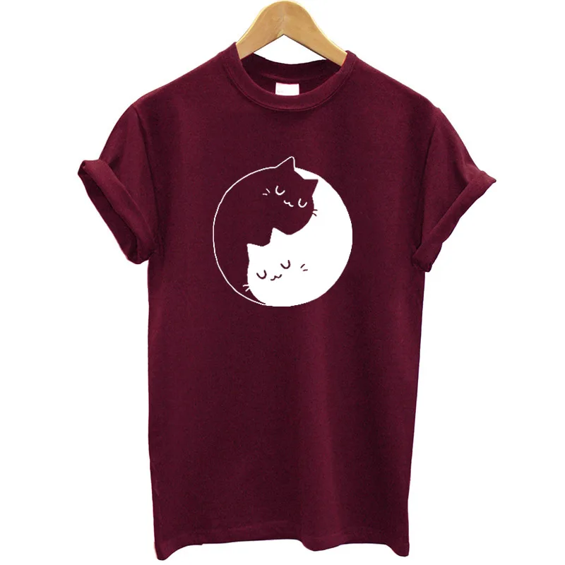 Yin and Yang Cat футболка из хлопка с коротким рукавом модные летние женские топы
