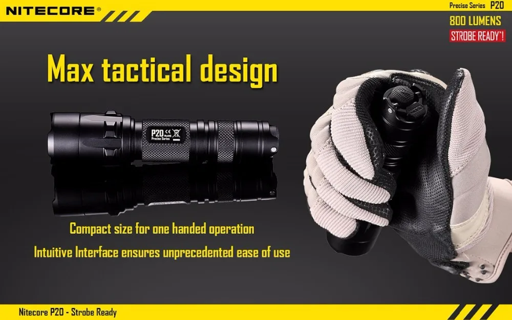 NITECORE P20 фонарик CREE XM-L2(U2) светодиодный Макс. 800 лм луч двойной переключатель задний светодиодный фонарь для спорта на открытом воздухе+ NITECORE NTH30B