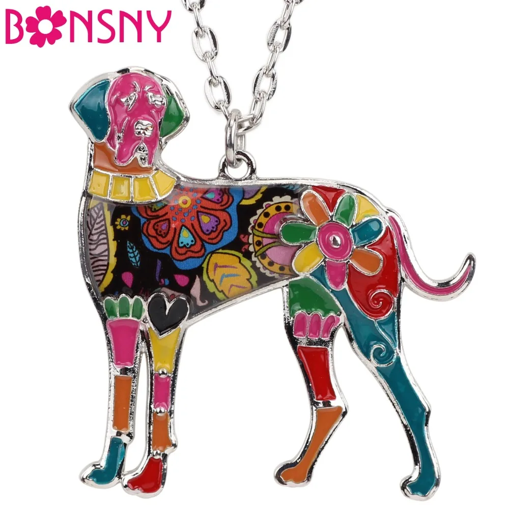 

Bonsny Statement Alloy Enamel Great Dane Dog Necklace Pendant Chain Choker Elegant Animal Jewelry For Women Girls Gift Wholesale