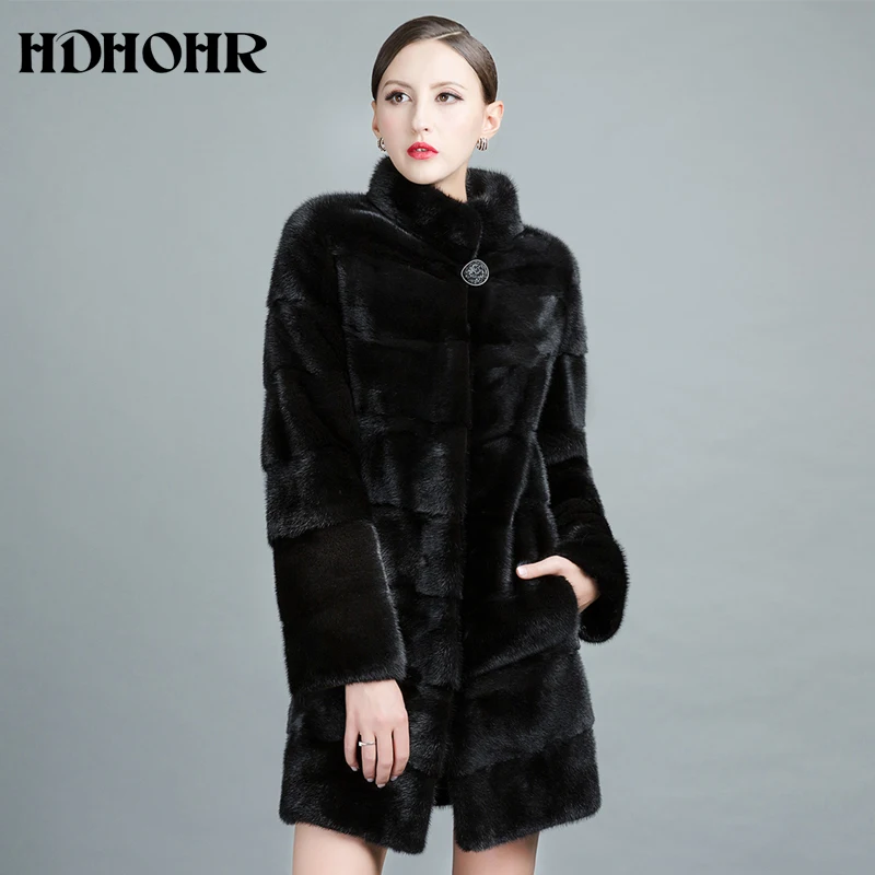 HDHOHR 2021 Высокое качество Настоящее Норковое меховое пальто женские Натуральные