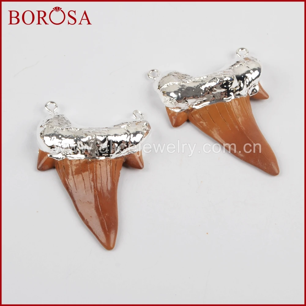 BOROSA Высокое качество 1 шт Акула зубы Eletroplated коричневая Смола разъем Druzy кулон для
