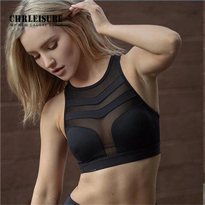 CHRLEISURE сетчатый спортивный бюстгальтер из кусков, ударопрочный топ для бега, фитнеса, тренировок, спортивный бюстгальтер, Быстросохнущий Фитнес Бюстгальтер для йоги, Топ
