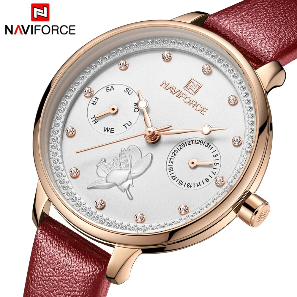 Женские часы Naviforce модные кварцевые с кожаным ремешком для часов повседневные