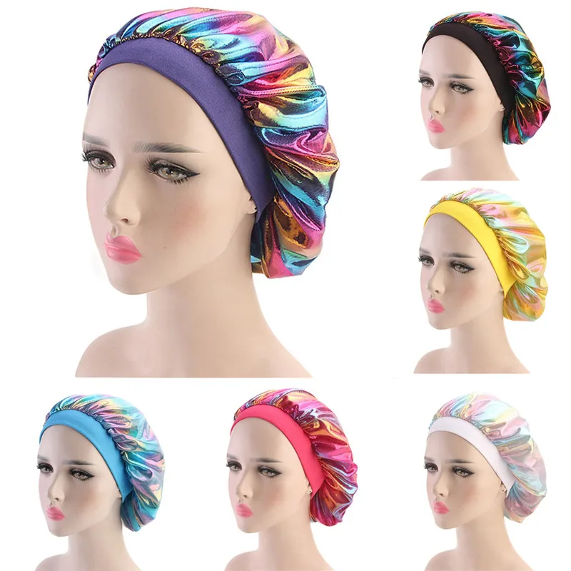 1/2/3 шт. эластичные 58 см модные женские туфли душ Кепки атласная ночная рубашка сна шапочка для душа головной убор шляпа Шелковый головных уборов; широкая эластичная резинка