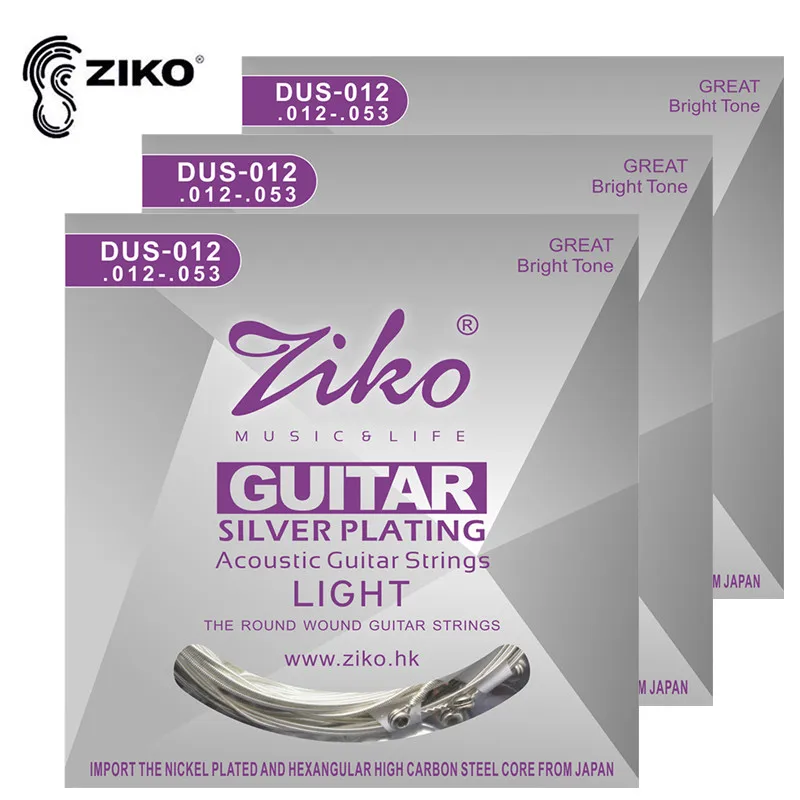 

ZIKO DUS 012 - 053 Acoustic Guitar Strings Silver Plating Light Guitar Parts Wholesale Musical Instruments Accessories 3Sets/Lot