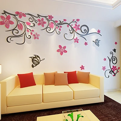 New arrival Flower butterfly 3d Acrylic Crystal wall stickers TV sofa wall DIY decor Mural Home decor