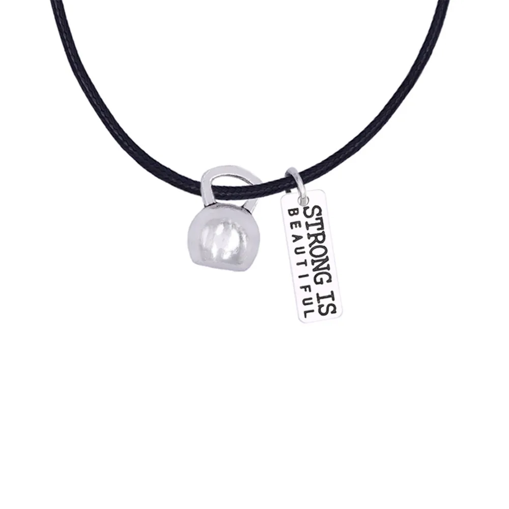 10 pieces/lot Antique Silver Plated Alloy Strong Is Beautiful Kettle Bells Crossfit Inspire Sports Fitness Necklaces | Украшения и