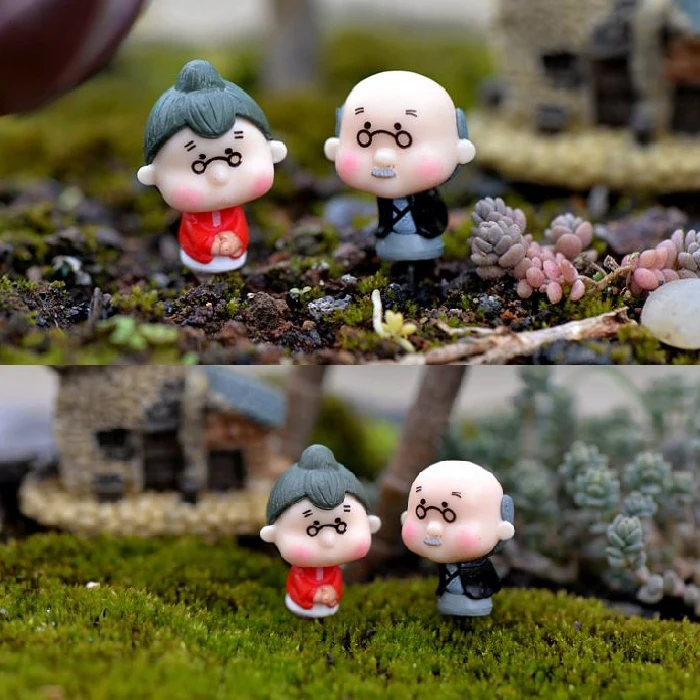 2PcsPastoral Happy Grandparents Dolls Home Pots Miniature Decoration Grandpa/Grandma Fairy Garden Ornaments Figurine Decor P20 | Дом и сад