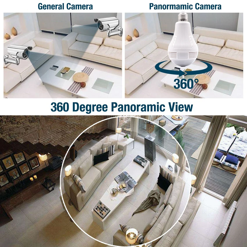 

2 Pack 960P 360 Camera Panoramic Camera Camara Wifi 1.3MP 360 Cameras Bulb Camara Wifi CCTV Cameras for Android iPhone
