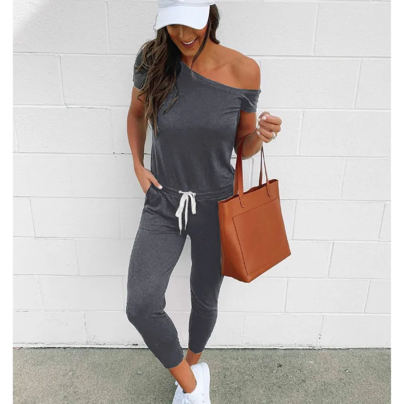 

Meihuida Women Summer Cold Shoulder Homewear Bodycon Jumpsuits Lace-up Casual Clubwear Street Romper With Belt