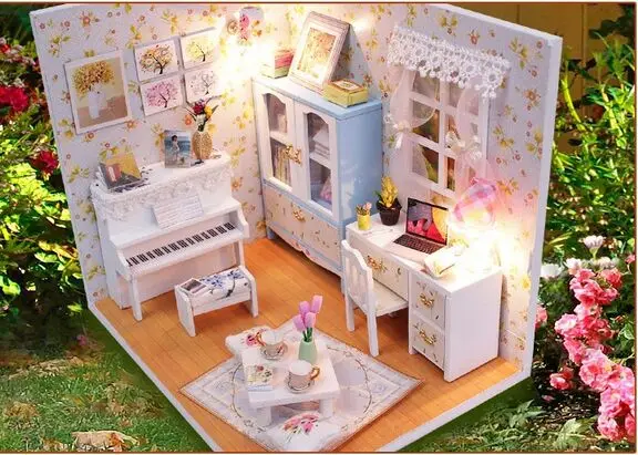 Подарок на день рождения DIY деревянный кукольный домик с мебелью игрушки подарки
