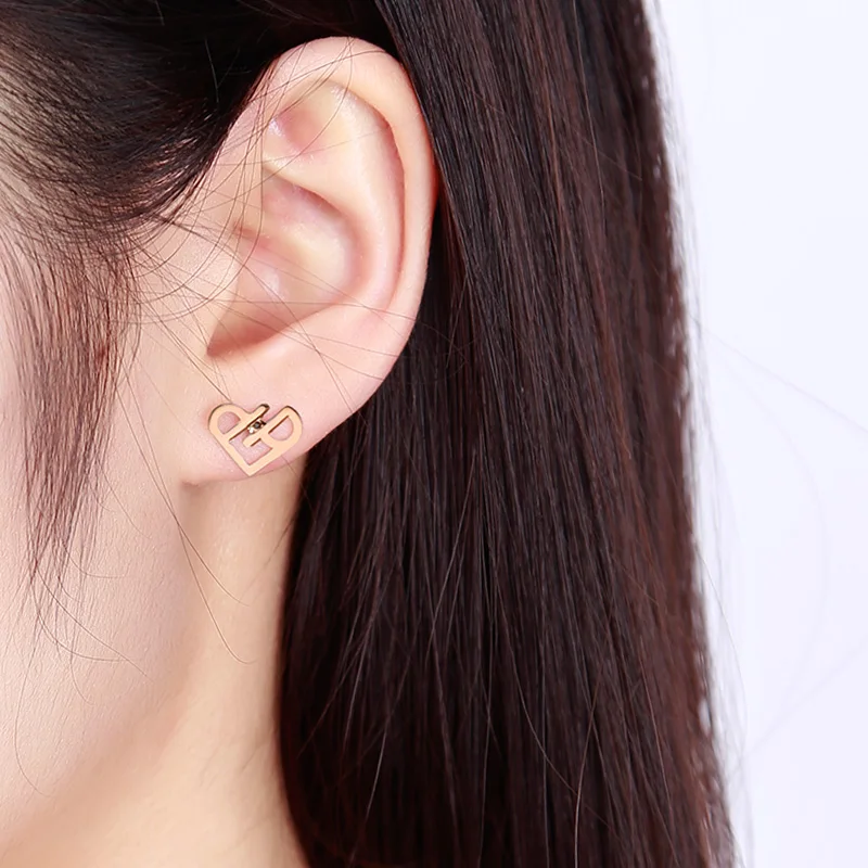 YUN RUO модный бренд розовое золото цвет элегантный микро Цирконий CZ сердце серьги