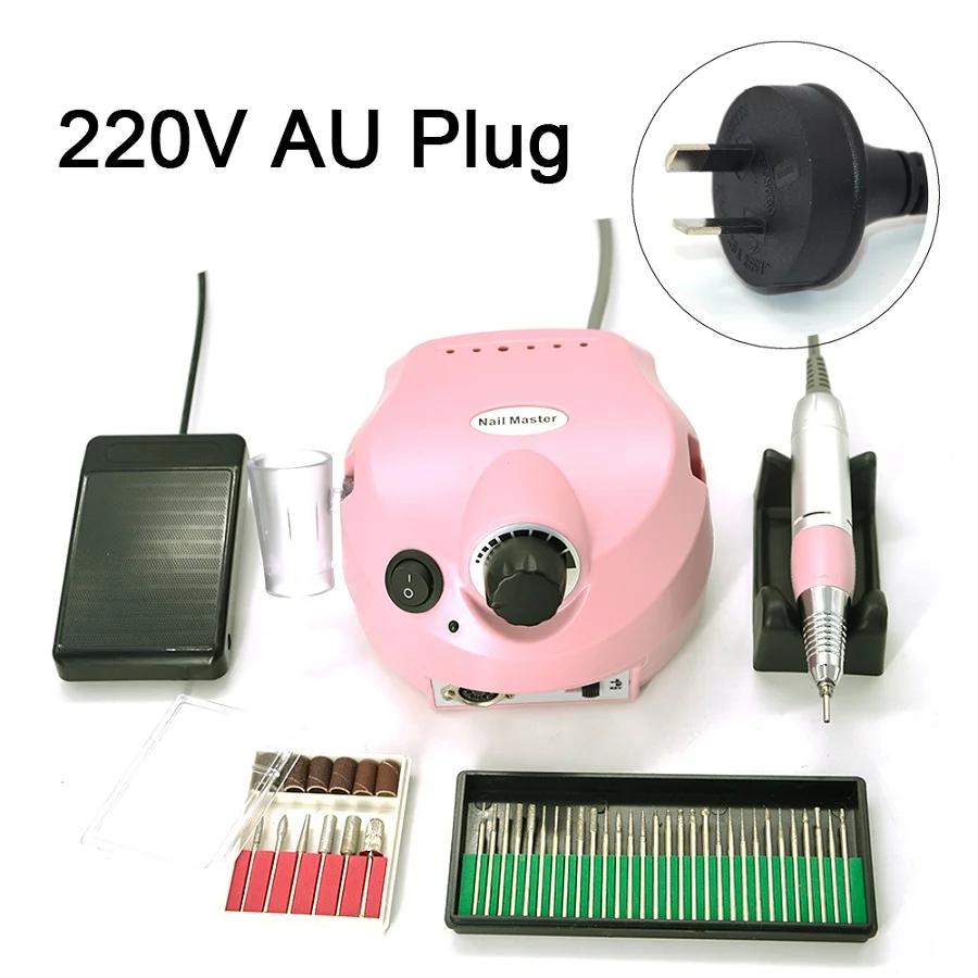 Pink AU plug 30 110/220V 35000 об/мин Pro Электрический Фрезер для ногтей, фрезер сверло файл маникюрный набор салон домашний комплект инструментов для маникюра - Цвет: Pink AU plug 30