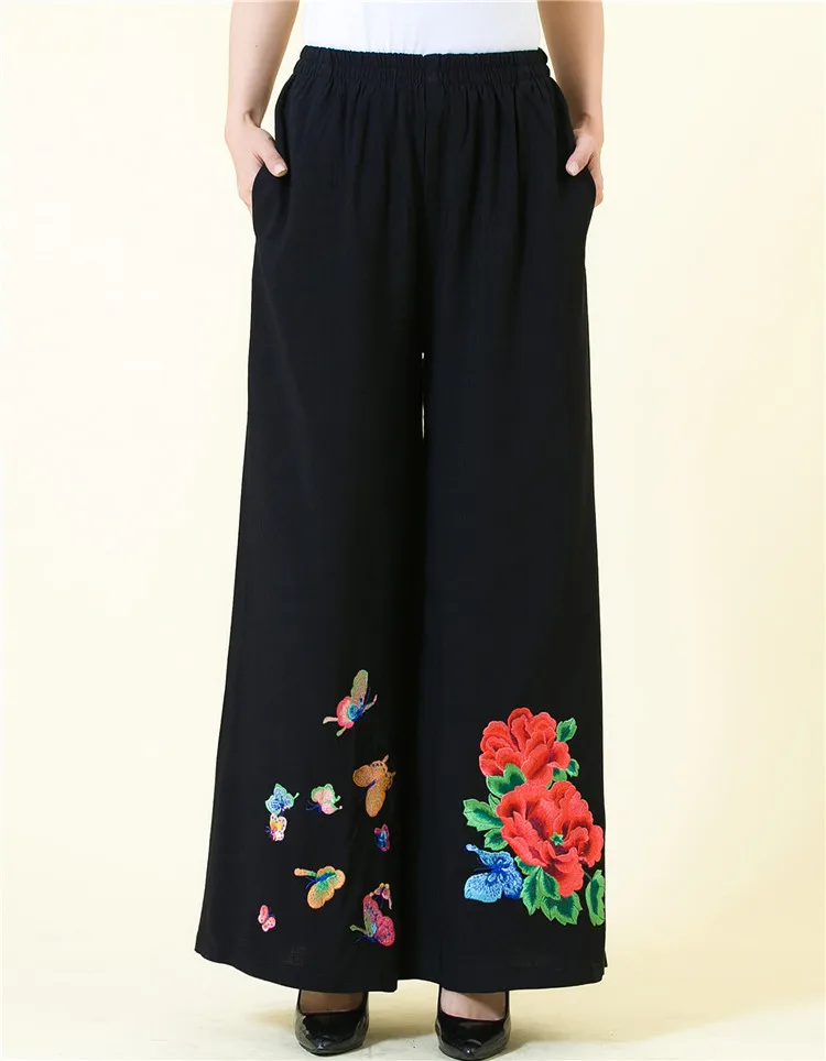 

Женские широкие брюки большого размера, хлопковые и льняные повседневные Капри с эальстическим поясом, национальный тренд, китайский стиль...