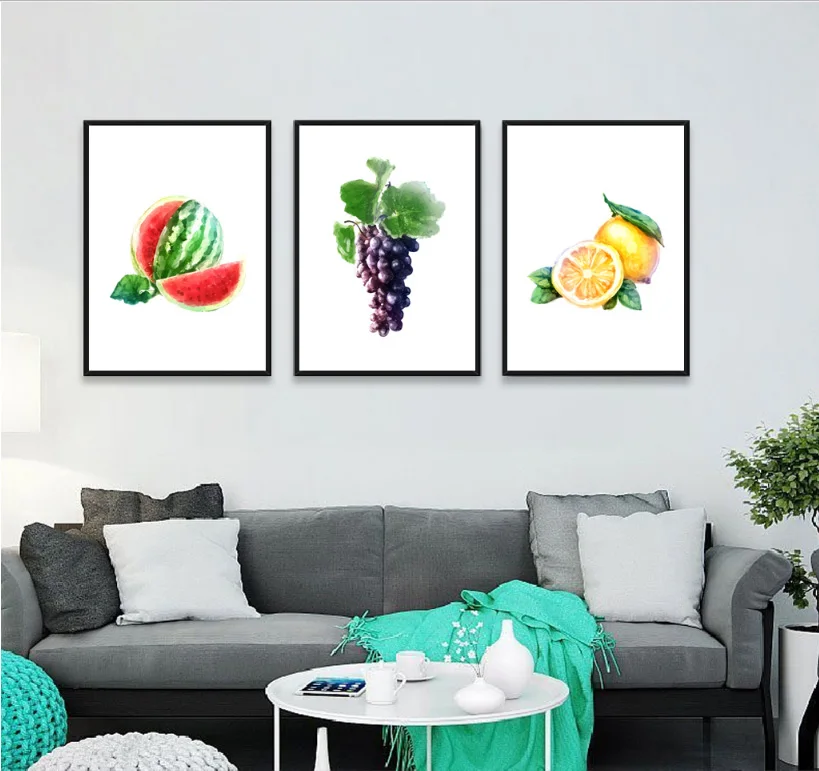 Nordic fresh water color fruit decorative painting still life picture 3 pieces canvas paintings without frame | Дом и сад
