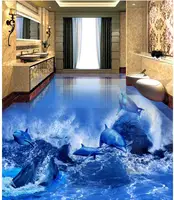Modern Sticker 3D Floor Dolphin Wave 3D Bathroom Living Room Floor Floor Tiles Non-slip Waterproof Self-adhesive PVC Wallpaper