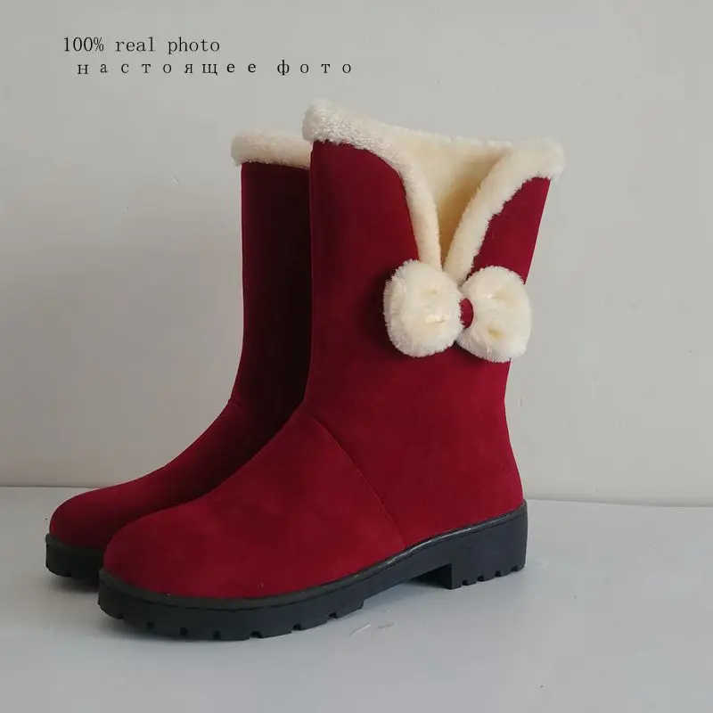 ASILETO/теплые сапоги до середины икры Женские зимние с бантом Зимние botines mujer bota