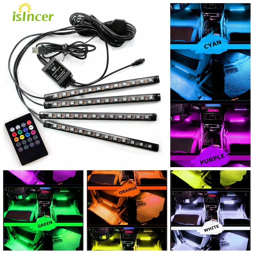 Светодиодная ленсветильник RGB для салона автомобиля декоративные лампы с