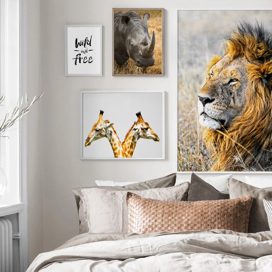 Lion Elephant Giraffe Zebra Camel Animals Wall Art Canvas Painting Nordic Posters And Prints Pictures For Living Room Decor | Дом и сад