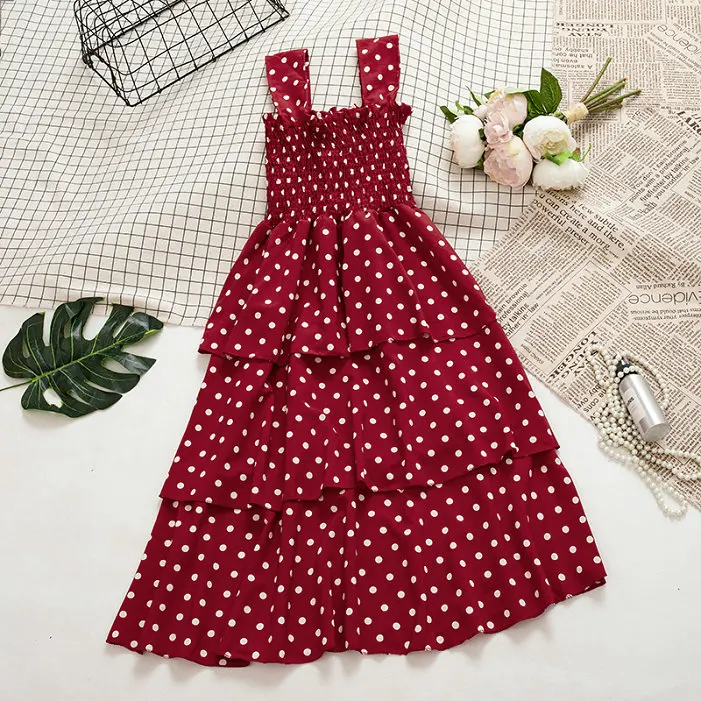 Women Dress Женский летний пуловер с вырезом лодочкой, шифоновое платье в горошек, новинка, повседневное ТРАПЕЦИЕВИДНОЕ эластичное тонкое платье с высокой талией и лямкой через шею - Цвет: Women Dress