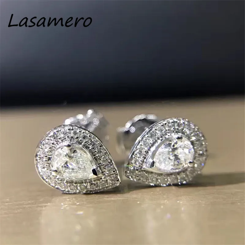 Серьги гвоздики с натуральным бриллиантом LASAMERO 0.27CTW 18 К белое золото бриллианты