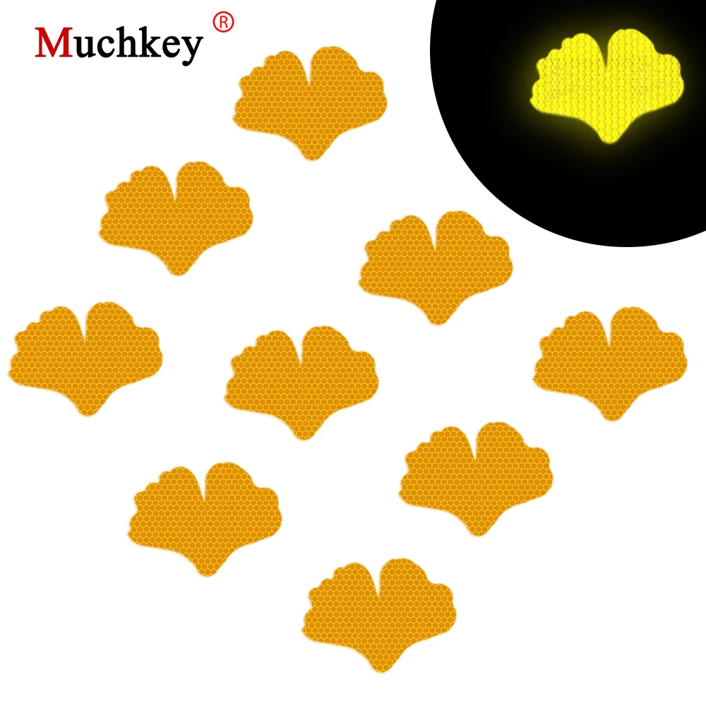 

10Pcs Ginkgo leaf shape Reflective Strips Car Self Adhesive Reflector Stickers Motorcycle Bicycle Funny Decoration Decals