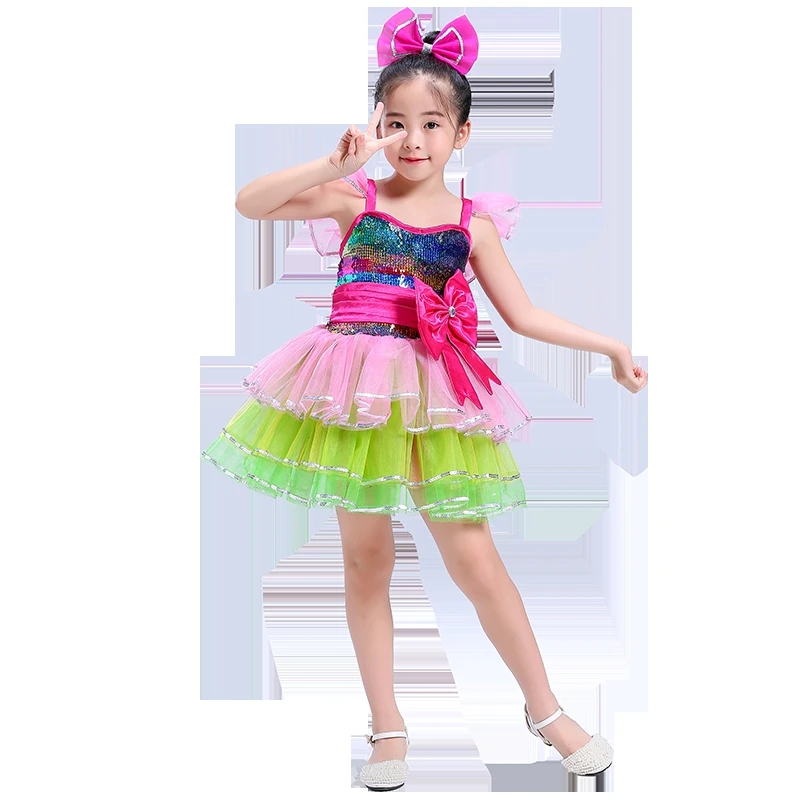 

New Children Princess Sequins Fluffy Skirt Tutu Ballet Girls Boys Jazz Dance Clothing Modern Hip Hop Cheerleader Costume For Kid