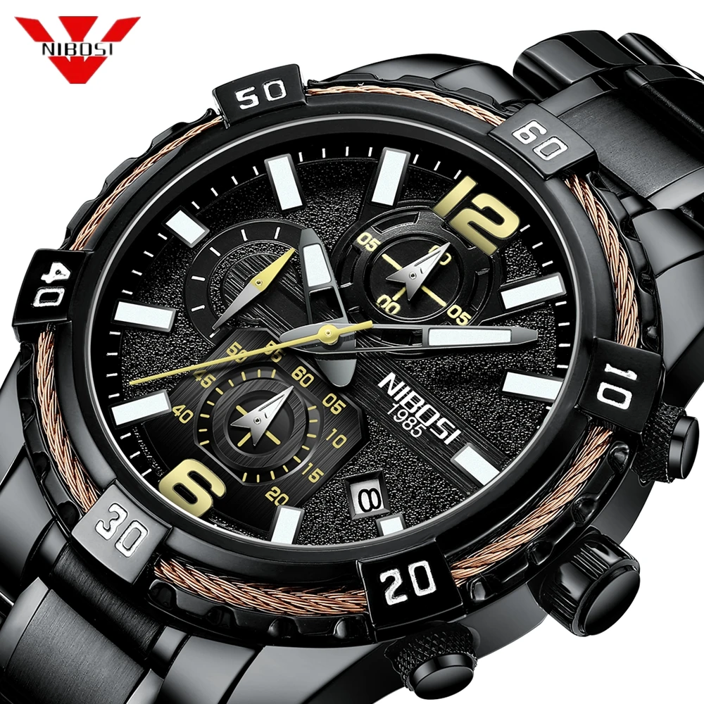NIBOSI Mens Watches Top Brand Luxury Men's Military Quartz Sport Watch Men Big Dial Waterproof Date Clock Relogio Masculino