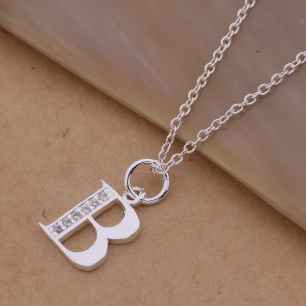 Цепочка с подвеской серебряного цвета буквой B из циркония | Украшения и
