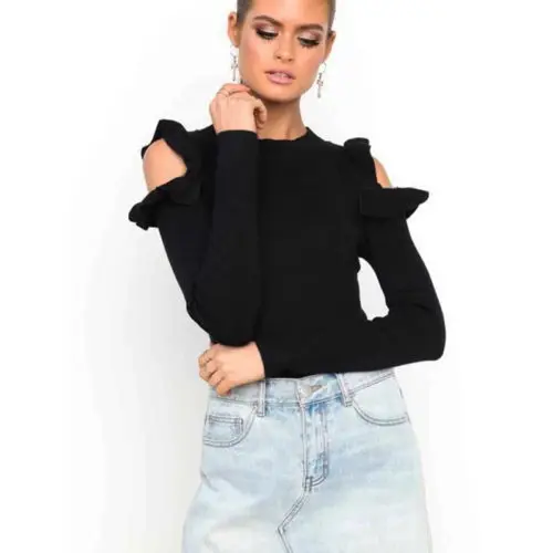 Женская футболка с длинным рукавом Женские открытыми плечами трикотажные