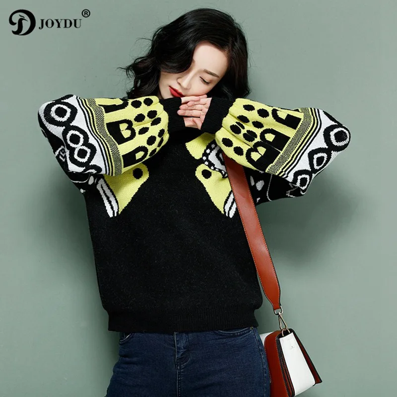 JOYDU Runway Oversized 2018 Fall Winter Wool Turtleneck Sweater Women Fish HARAJUKU Lantern Sleeve Pullovers Knitted Tops Jumper | Женская