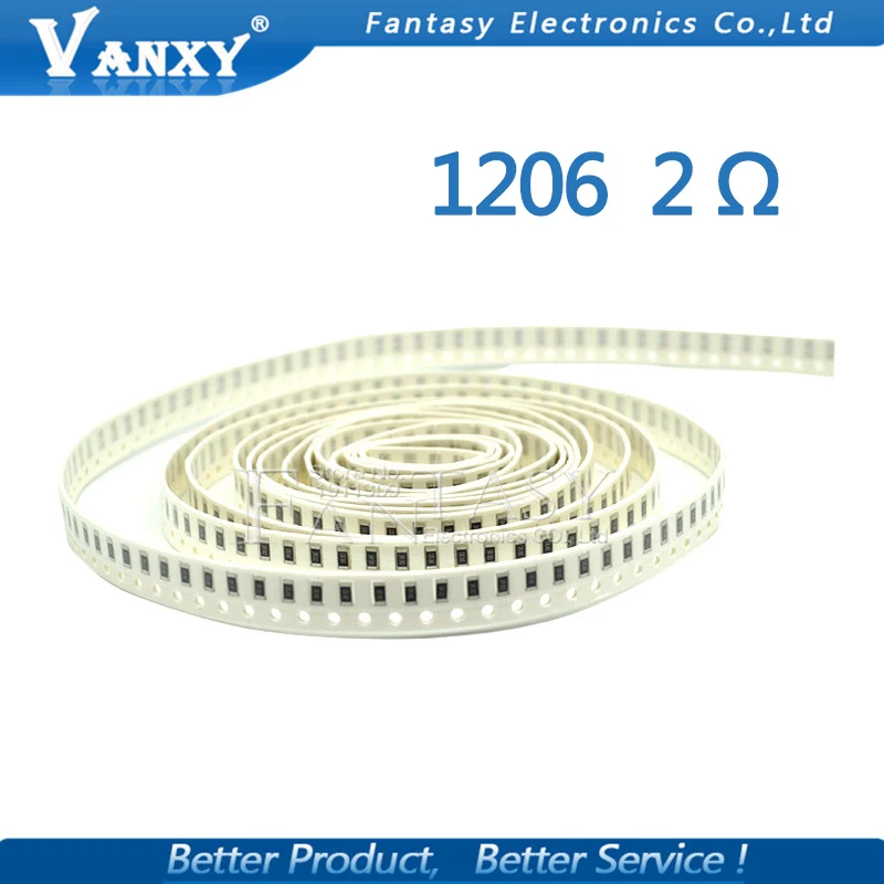 100 шт. 1206 SMD резистор 1% 2 Ом чиповый 0 25 Вт 1/4 2R | Электронные компоненты и