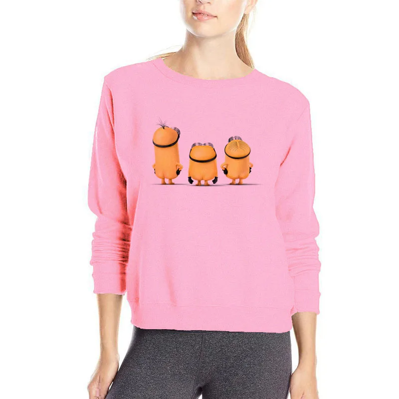 Новое поступление, забавные толстовки для женщин, три миньона, Забавный принт, худи, хлопок, Повседневный пуловер, куртка, брендовая новая Толстовка
